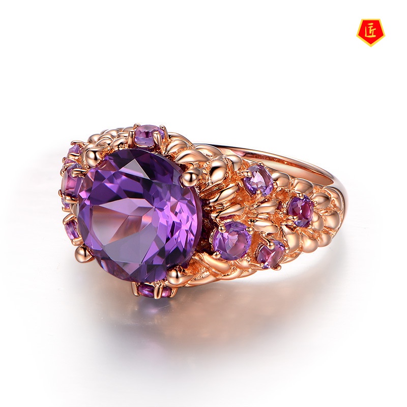 [Ready Stock]Luxury Elegant Natural Amethyst Ring for Women