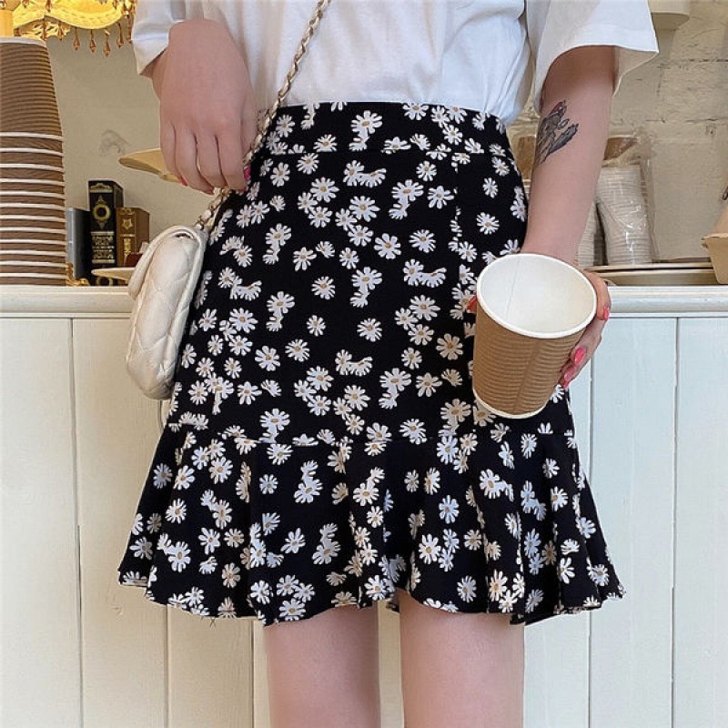 yikoo-Rok pendek daisy chiffon mini rok fashion dres wanita