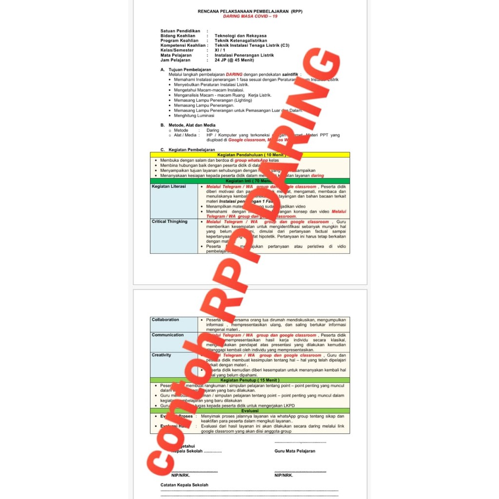 CD RPP 1 Lembar Daring &amp;Luring/tatap muka,SMK Teknik Instalasi Tenaga Listrik(C1,C2),Kelas X,2Semester