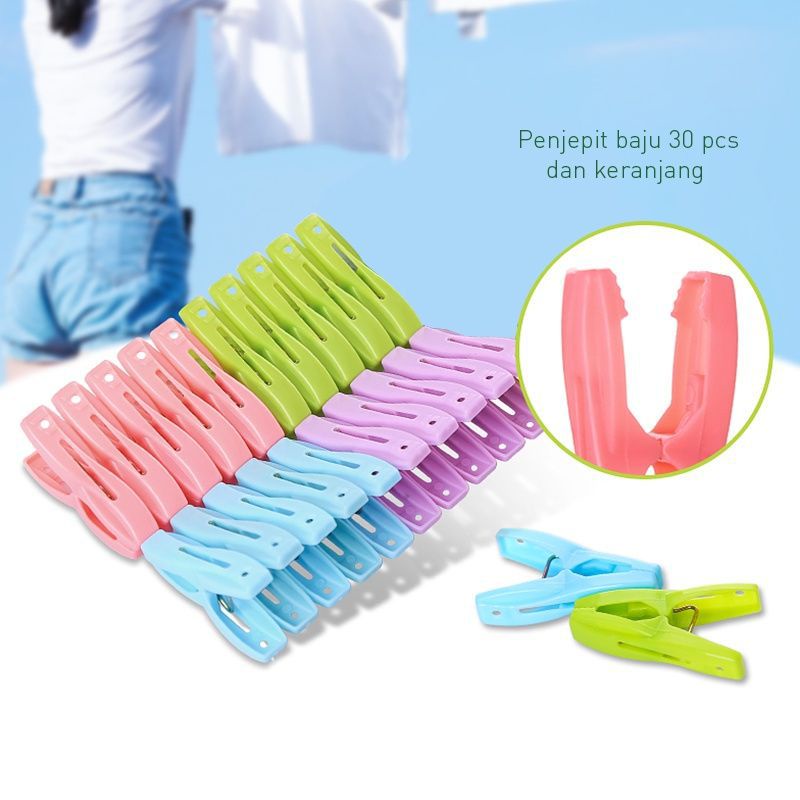 MJ88 30Pcs Jepitan Baju Jemuran Plus Keranjang Clothespin Socks Clip Super Murah
