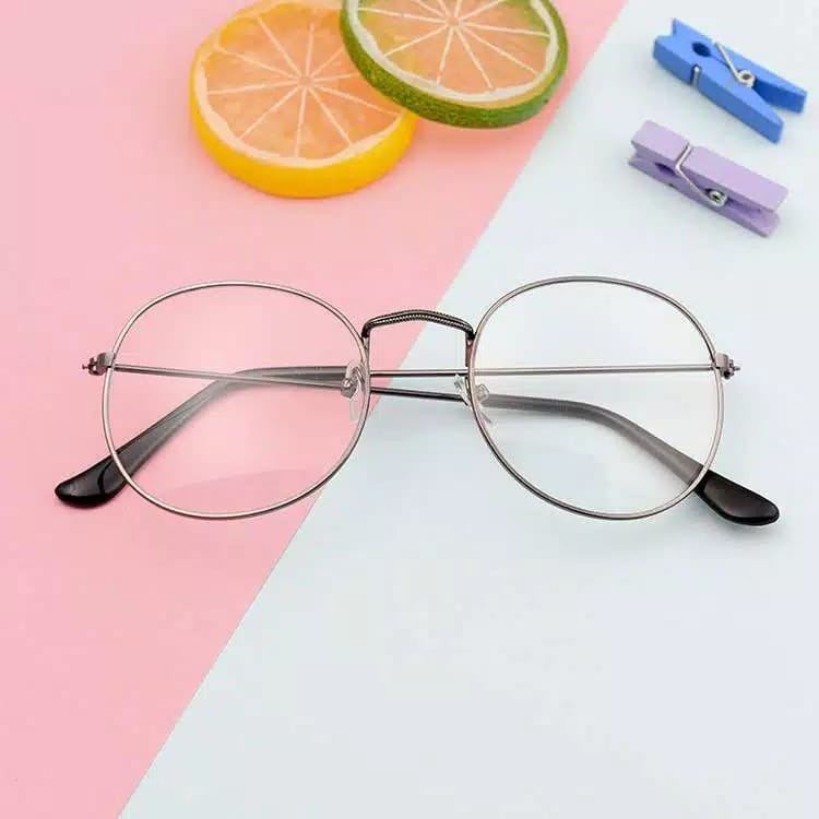 Kacamata Wanita Lensa Rangka Transparan Retro Vintage Metal Frame Eyeglasses-ABU