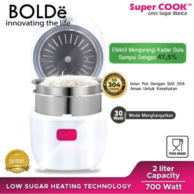 Rice Cooker BOLDe Less Sugar 2 Liter BIANCA - Magic Com