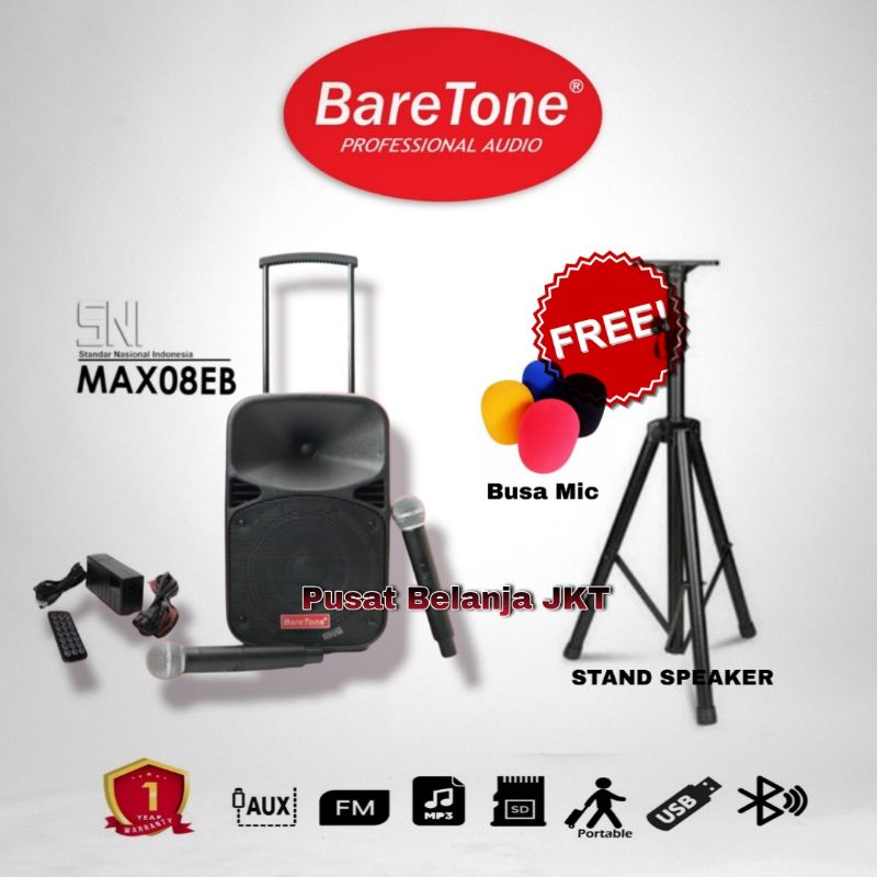 SPEAKER PORTABLE AKTIF WIRELESS MEETING BARETONE 8 INCH MAX 8EB BLUETOOTH ORIGINAL