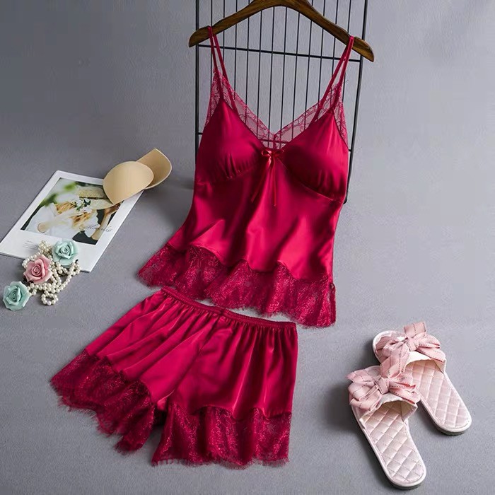 Lingerie Sexy Seksi Wanita Dewasa sleepwear Tanktop dan celana Pendek satin SV-74-MERAH