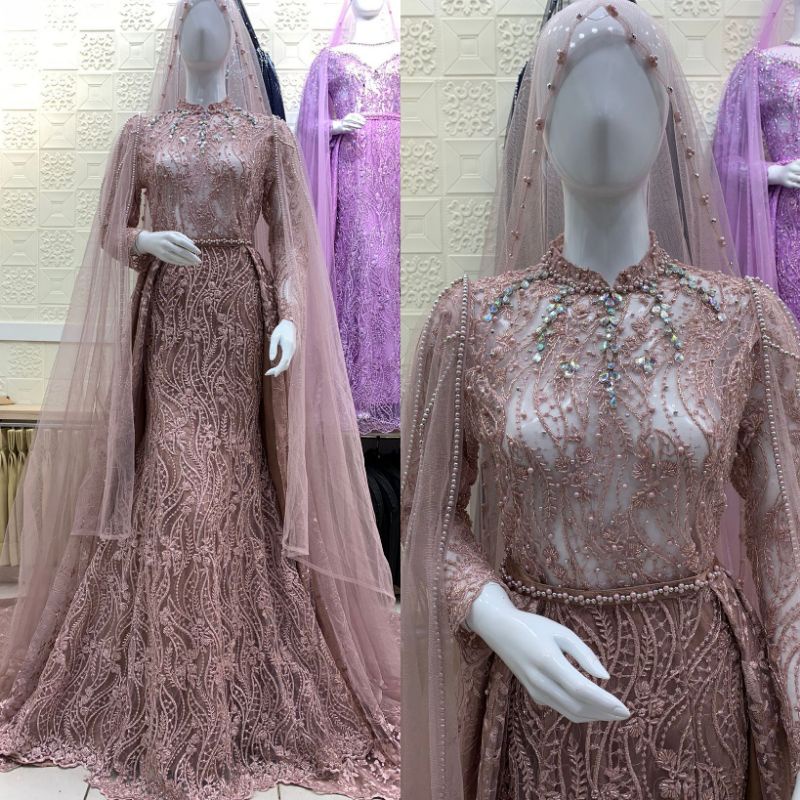 GAUN PENGANTIN JUBAH FULL PAYET//GAUN WEDDING MEWAH MODERN//GAUN SLIM