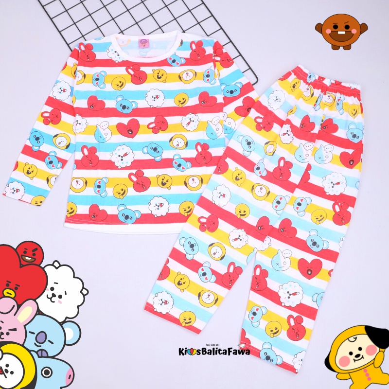 Piyama Anak Perempuan uk 5-10 Tahun / Baju Tidur Disney Import Kaos Karakter Lengan Celana Panjang