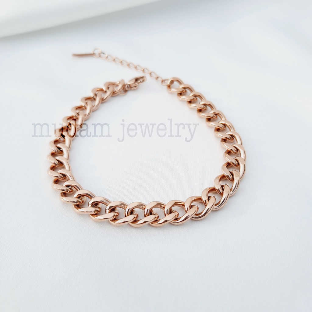 Gelang Rantai Tangan Titanium Untuk Wanita dan Pria Lebar Rantai 0,7cm Warna Rose Gold dan Gold