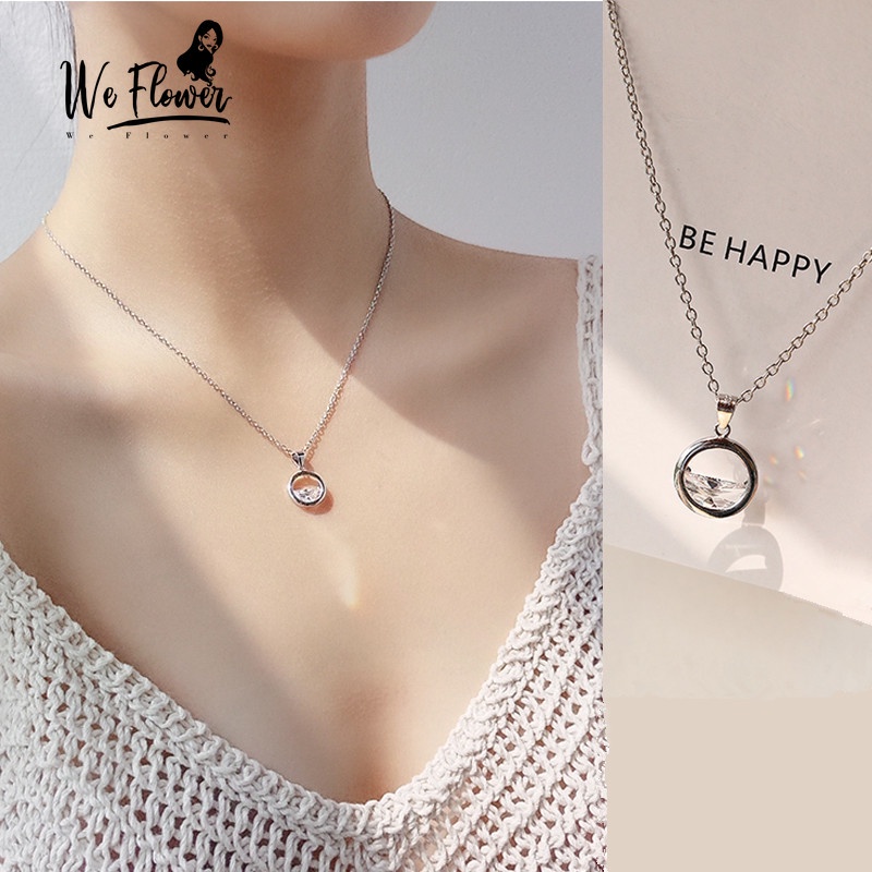 We Flower Kalung Rantai Silver Hias Liontin Air Bening Gaya Korea Untuk Wanita