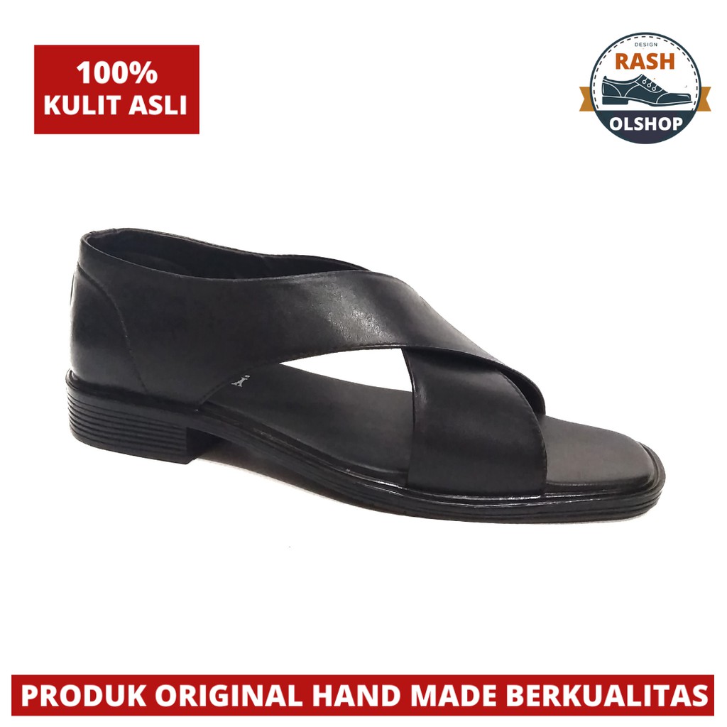 Sepatu sandal model kenip silang bahan kulit asli sepatu sandal bapak bapak