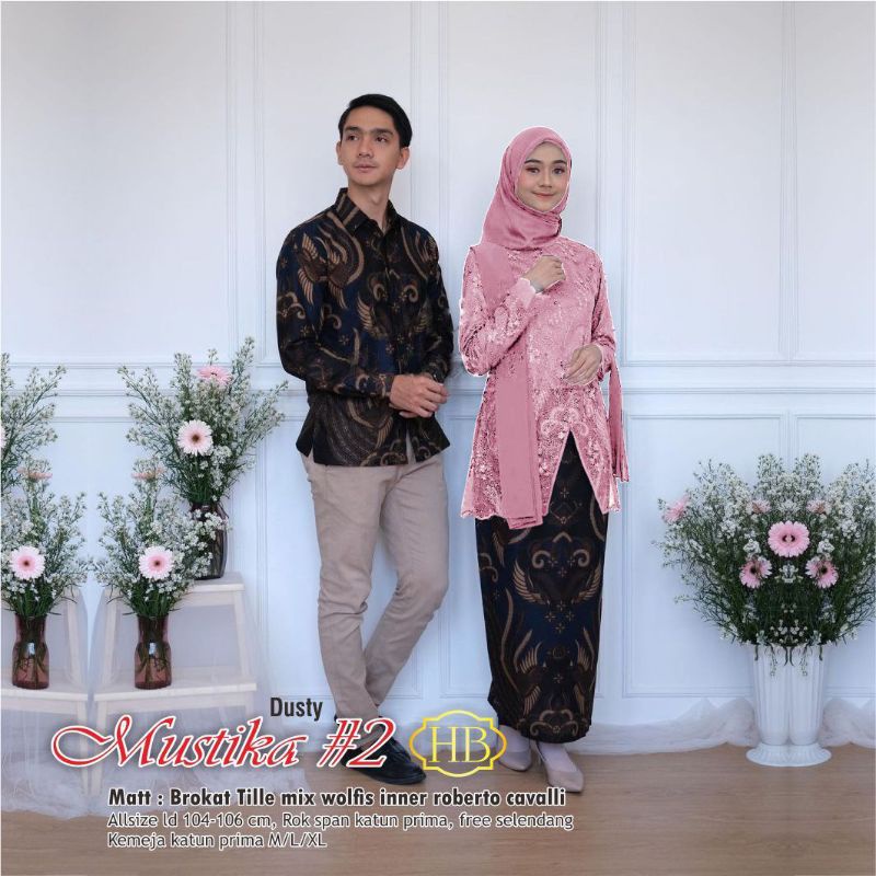 HB MUSTIKA COUPLE #2 SETELAN BAJU BATIK COPEL SARIMBIT PASANGAN MODEL KEBAYA BROKAT TILLE MODERN KEM