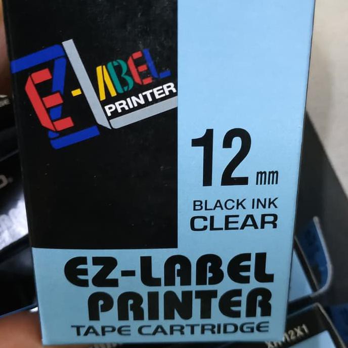 TAPE CATRIDGE EZ LABEL 12 MM BLACK INK CLEAR CASIO TINTA PALING MURAH