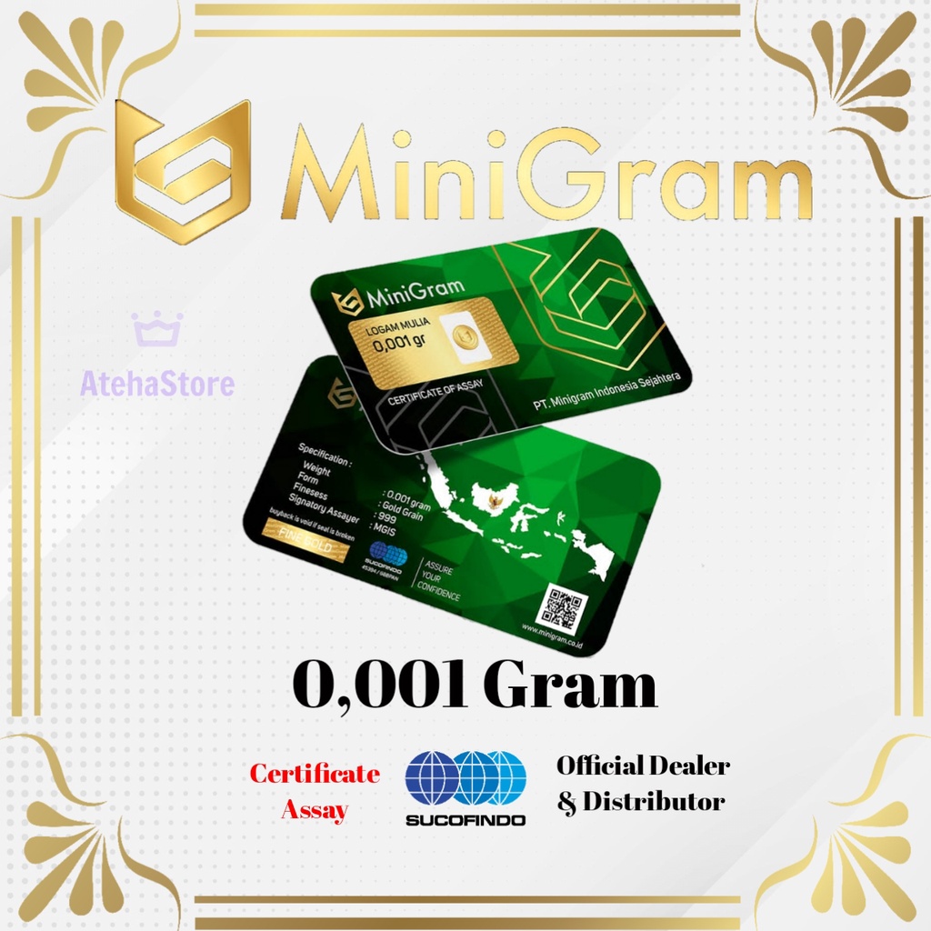Minigram/Minigold/Emas mini/Souvenir emas 0,001 Gram 24 karat Bersertifikat