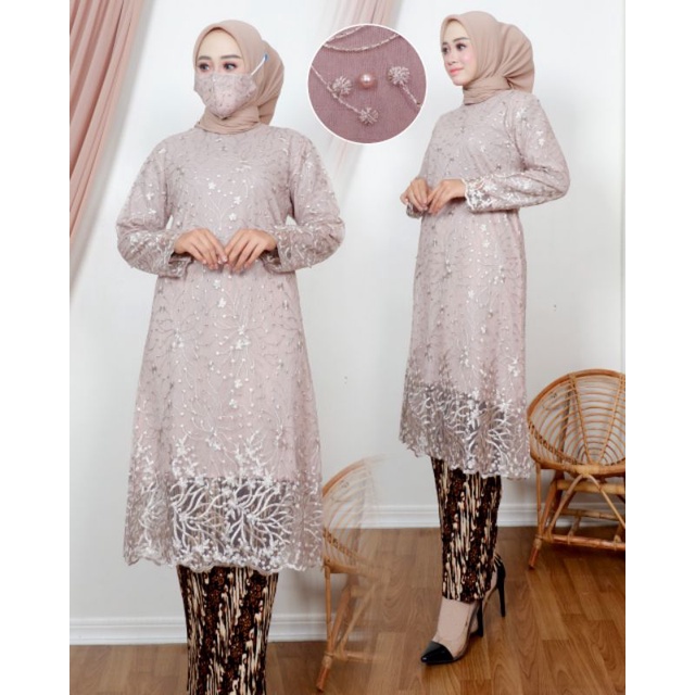 KEBAYA BROKAT TUNIK BAJU KURUNG MODERN/ SETELAN KEBAYA BRUKAT MUSLIM/DFS