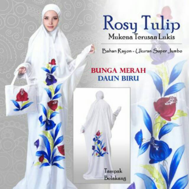 Mukena Bali LUKIS TERUSAN ROSY TULIP Katun Rayon Motif Bunga Super Jumbo Dewasa