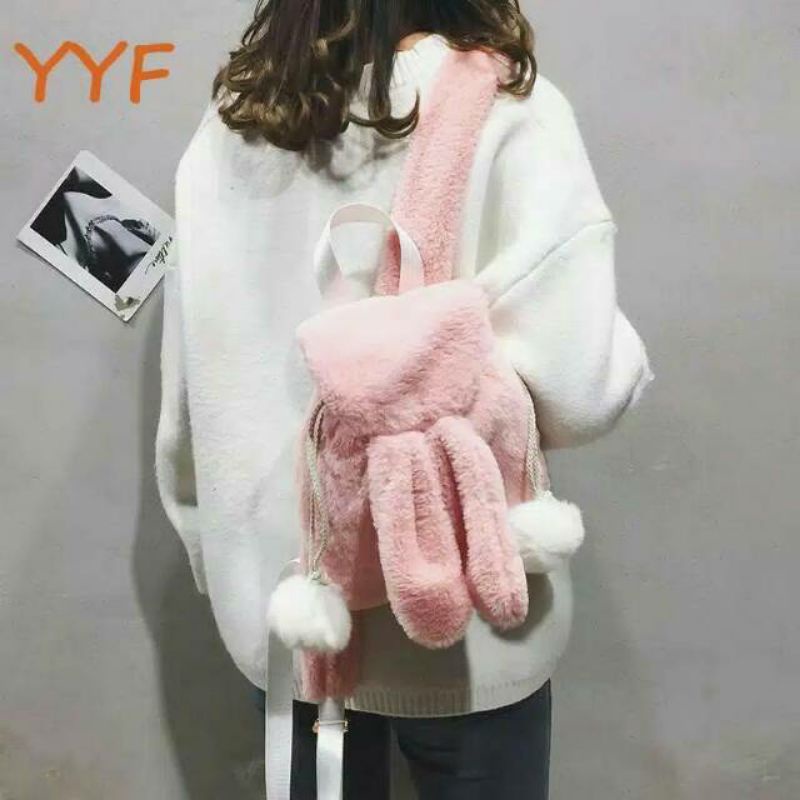 Tas Ransel Wanita Lucu Model Terbaru Pikaboy Ransel Bulu PomPom Tas Bulu Korea style