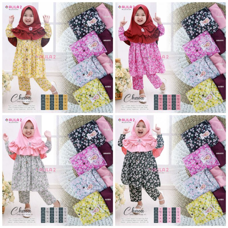 Alila chava one set setelan baju anak perempuan motif terbaru bahan catton japan umur 1- 9 tahun