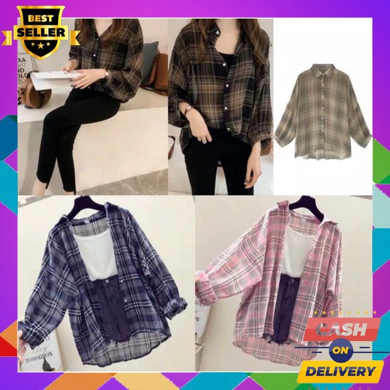 Ktn 2122 - Atasan Kemeja Wanita Katun Import Lengan Pendek Korea Fashi Afi - Ec - Kemeja Guilen