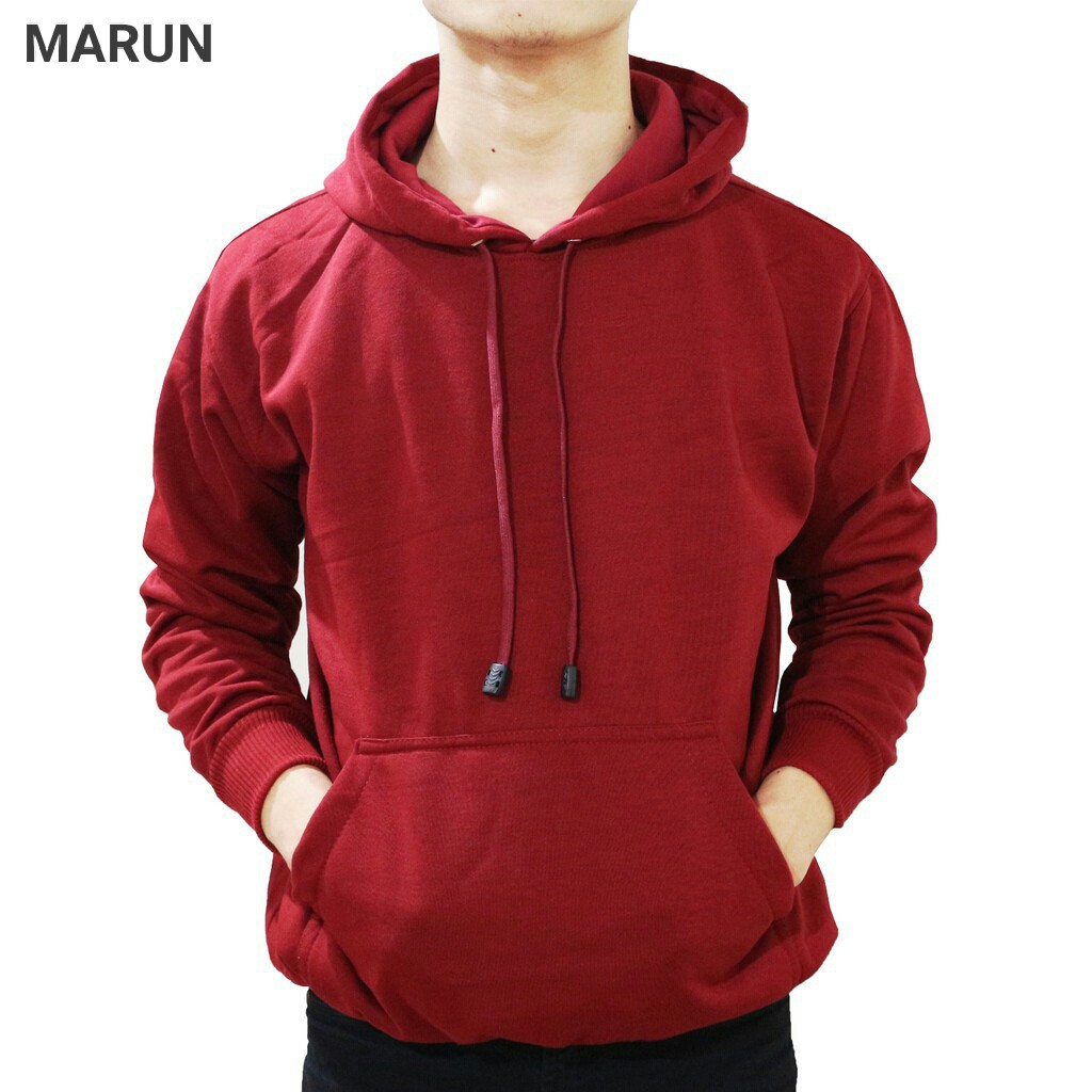 jaket polos jumper hoodie M,L,XL,XXL hitam pria wanita wame store-MARUN