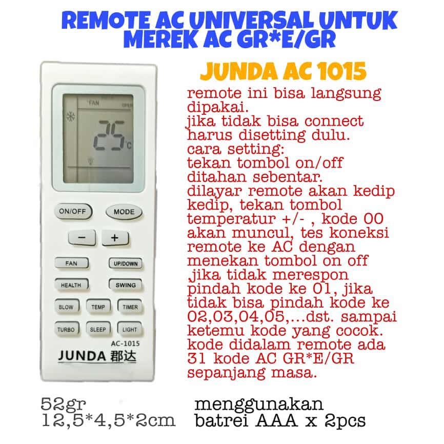 REMOT/REMOTE AC UNIVERSAL GR*E/ GREEEE JUNDA AC-1015