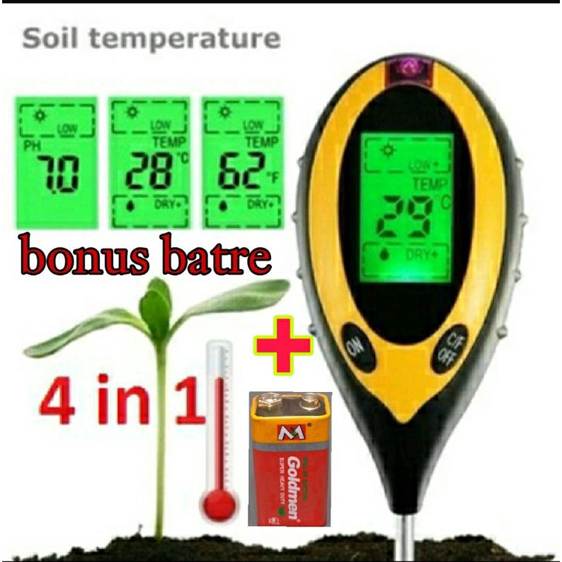 Alat Pengukur 4 in 1 Temperature &amp; Kelembaban Tanah Soil Moist PH Analyzer - TPH01803