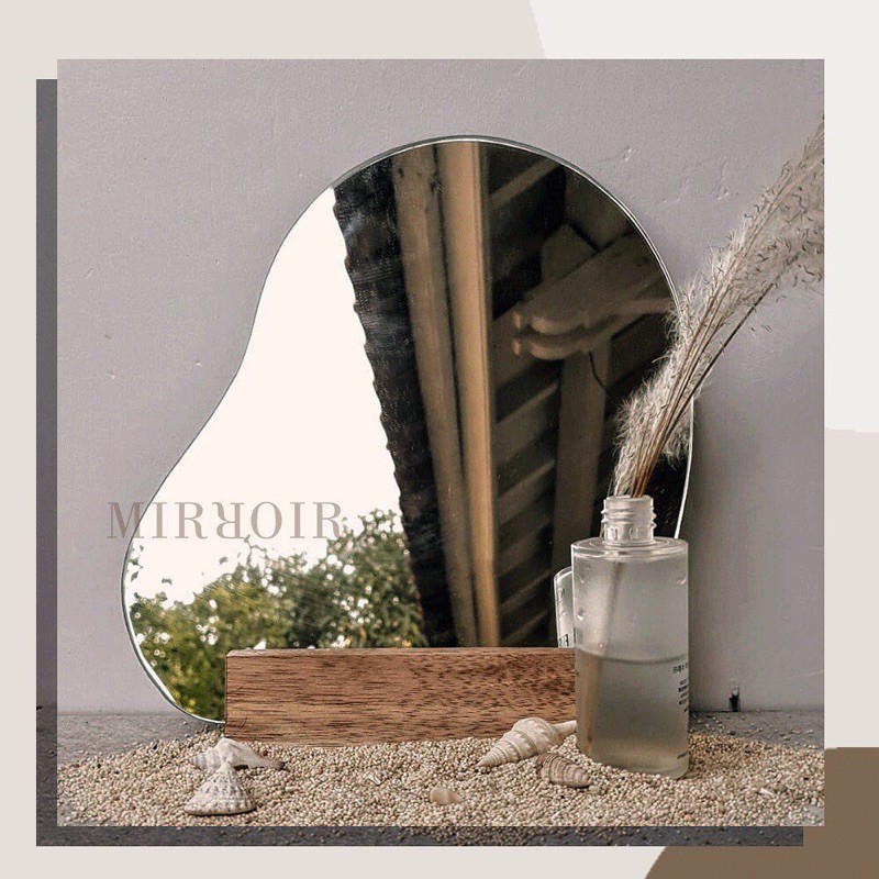 cermin aesthetic cermin meja cermin penyangga kayu kaca aesthetic/ beaute