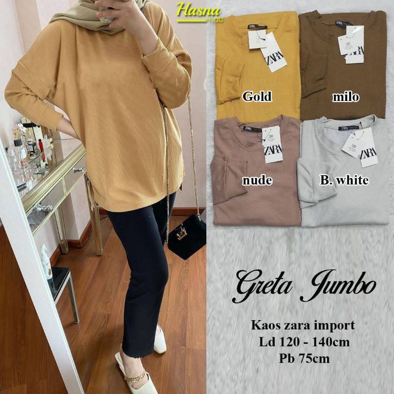 Greta Kaos Zara Import Polos Jumbo Bigsize Ld 120 Lengan Panjang