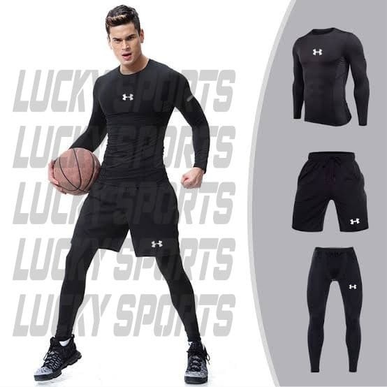 Setelan / Baju Kaos Panjang + Celana Pendek + Legging Leging Manset Bola Futsal Training Pria