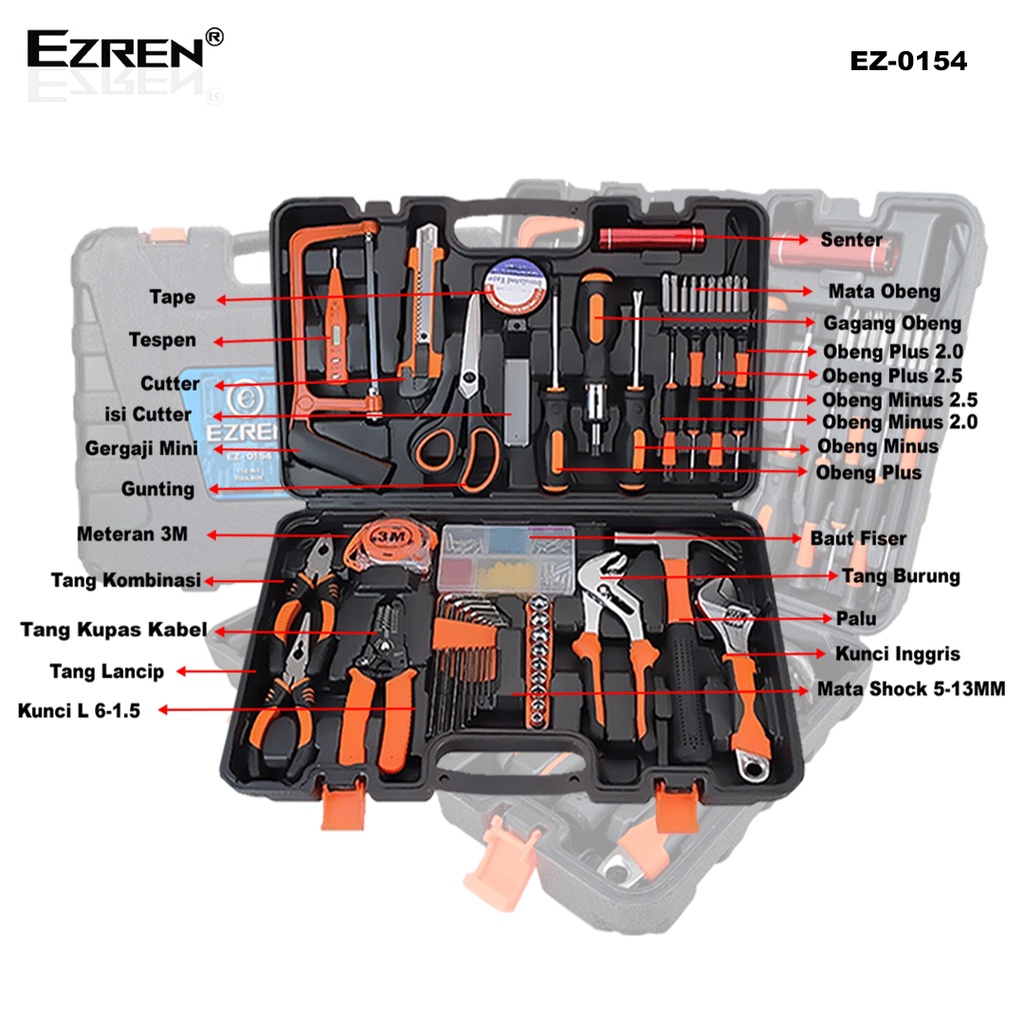 Ezren EZ-0154 Toolset Lengkap 112 in 1 Toolkit Toolbox Kit Home DIY