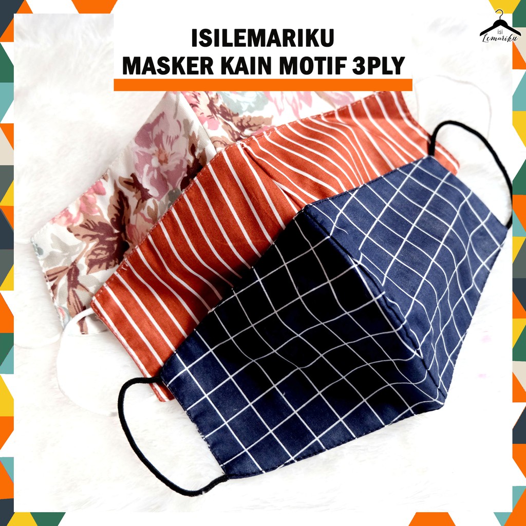 ISILEMARIKU Masker Kain Motif 3ply Slip Tissue Earloop &amp; Headloop