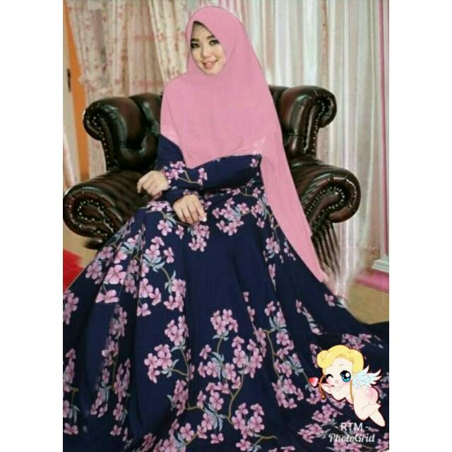 Gamis Syari Tamara Navy Pink Jumbo