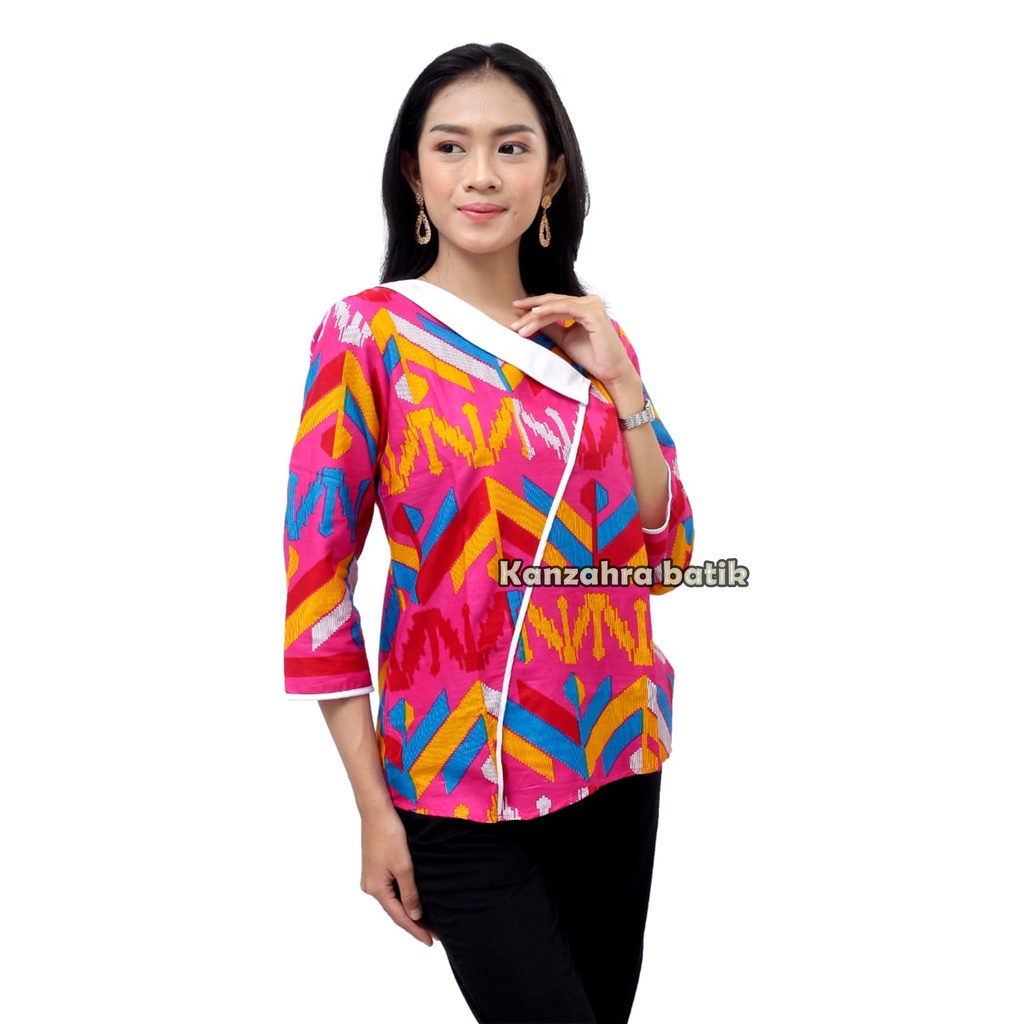 Atasan Batik Wanita Modern Blouse Batik Wanita S-M-L-XL-XXL-3L-4L-5L Bahan Katun-2
