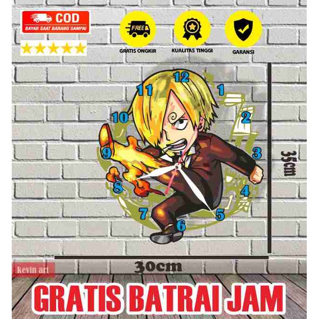 JAM DINDING ONE PIECE LOGO ANIME KARTUN KAYU UNIK TERBARU KEREN KARAKTER SANJI UCOK MURAH BESAR UKURAN JUMBO