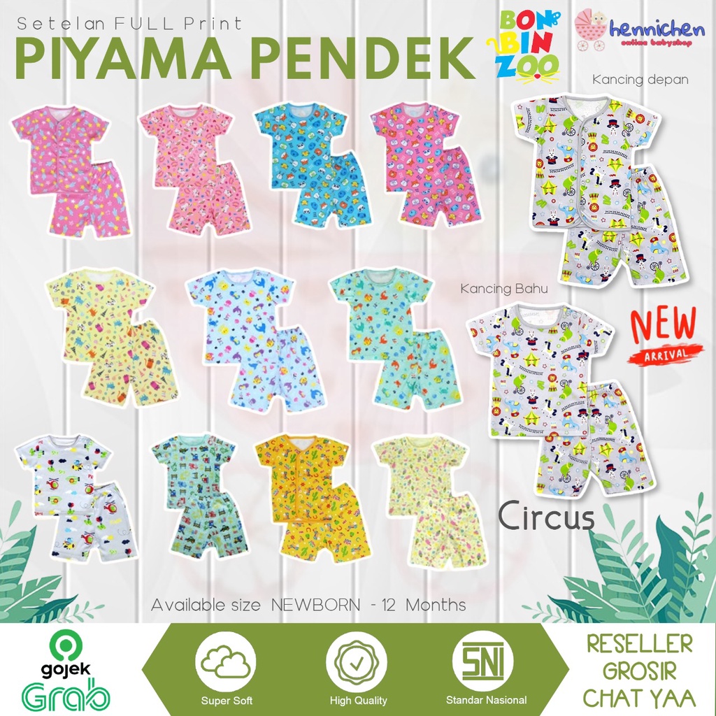 Bonbinzoo Setelan piyama anak Pendek FULL PRINT lembut SNI 0-12 bln setelan baju anak / baju bayi