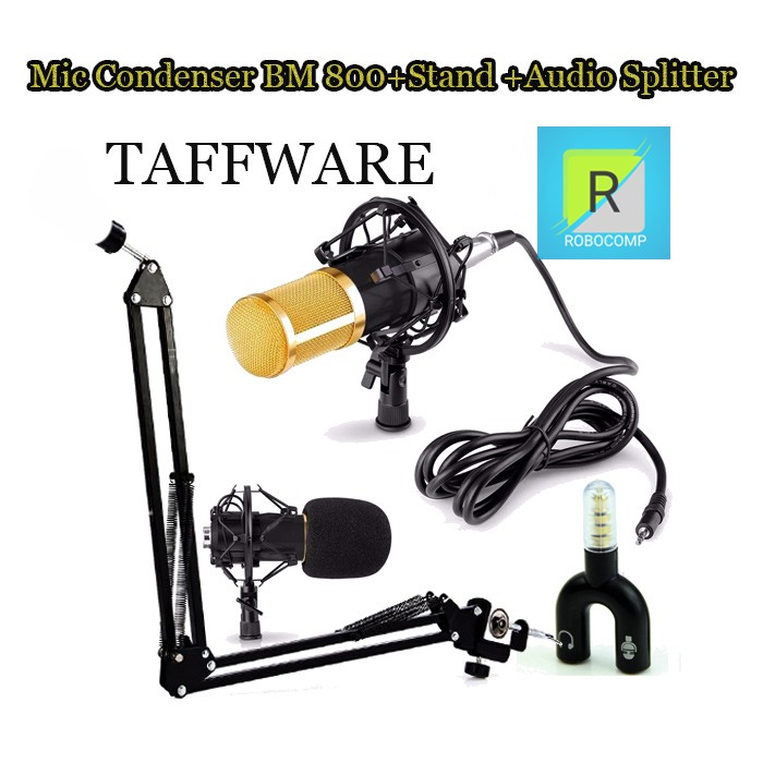 MIC CONDENSER BM 800 + STAND + AUDIO SPLITTER + PHONE HOLDER