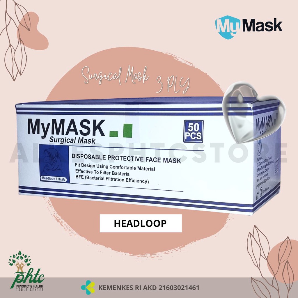 MY MASK Masker Medis 3 Ply Biru l Surgical Facemask HEADLOOP Isi 50 Pcs