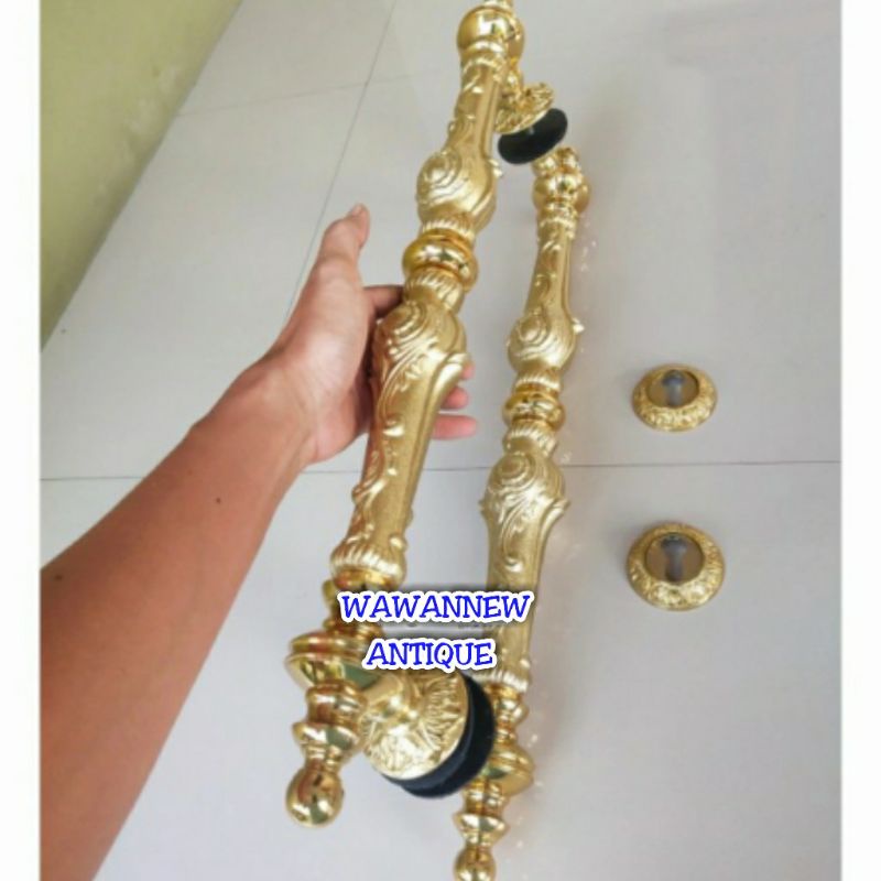 Handle Pintu / Tarikan Gagang Pintu Rumah Pagar Kuningan Motif Luxor Gold 66cm