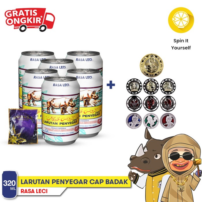 

tradisional-minuman- paket 6pcs edisi gatotkaca koin| larutan penyegar cap badak rasa leci - jeruk