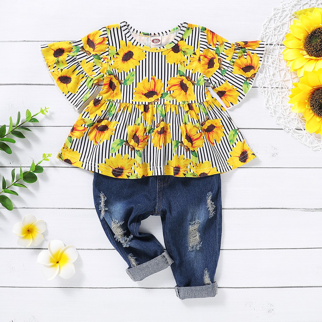 2pcs set Dress Lengan Lotus Ruffle Motif Bunga Celana 2pcs set Dress Lengan Lotus Ruffle Motif Bunga Celana