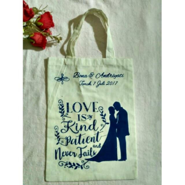 

Tas wedding , tas blacu, souvenir pernikahan ukuran 25*35 + sablon