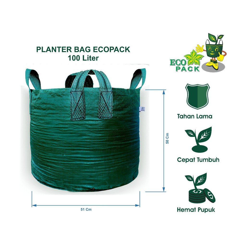 Planter Bag Eco Pack 100 Liter Green HDPE Original Kualitas Ekspor Tabulampot