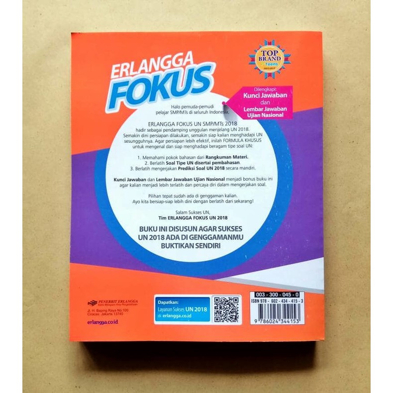 Buku Erlangga Fokus Un Smpmts 2018 Cd Simulasi Unbk