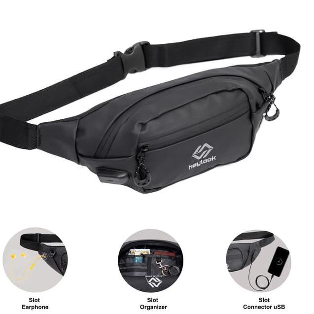✷ Waistbag Pria Murah Promo Terbaru Tas Slempang D1B6 CROSSBODY BODYPACK BLACK ✮