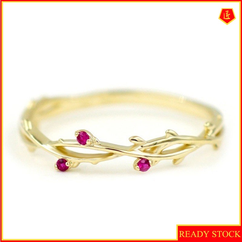 [Ready Stock]Simple Personality Red Corundum Gem Gold Ring