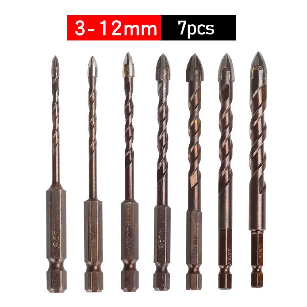 7pcs Mata Bor Cross Hex 3-12mm Cross Hex Tile Drill Bits Set Bor Kaca Granit Ubin Multifungsi