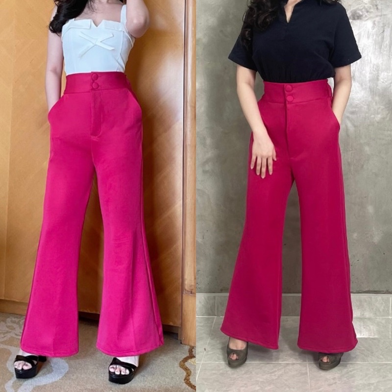 Cassie Basic Cullote Pants - Celana Kulot Scuba Import Premium - Cutbray Panjang  High Waist High Quality 873