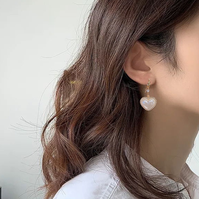 Fancyqube Anting Stud Kristal Mutiara Berlian Imitasi Bentuk Hati Cherry Bunga Merah Untuk Wanita