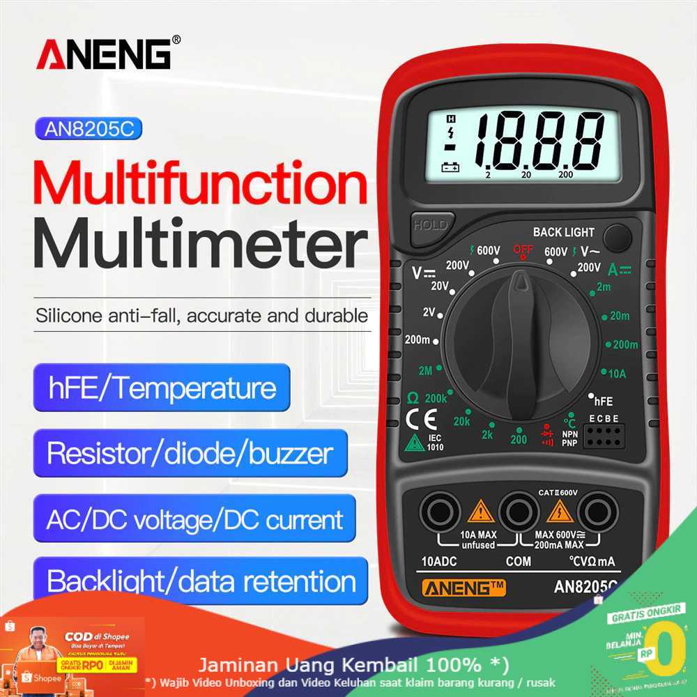 (BISA COD) RVOSTR ANENG Digital Multimeter Voltage Tester - AN8205C