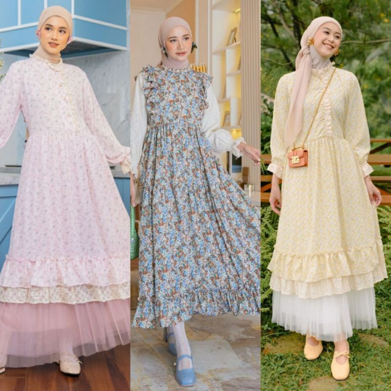 (MELFISH - FREE MASKER HIJAB) HAIDEE & ORLIN - MIDI RAYA DRESS KAGURA, CESSA, YUKI, SAFIRA, KALUNA, 