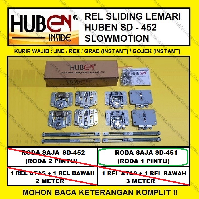 Roda Lemari Sliding Slowmotion Huben Sd 451 Sd 452 Roda Saja 1 Pintu