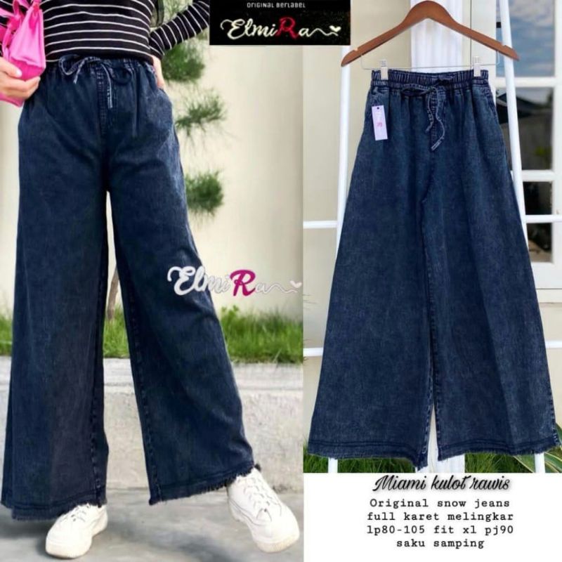 Jeans kulot rawis - kulot Jeans tali pinggang - allsize fit xl - pinggang karet -